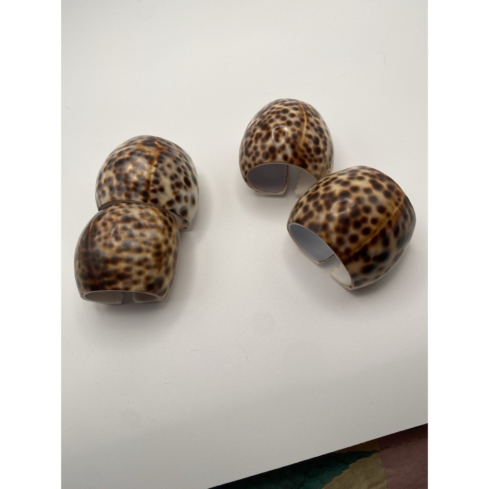 Tiger Cowrie Shell Napkin Rings Coastal Tropical Beach Design Set Of 4